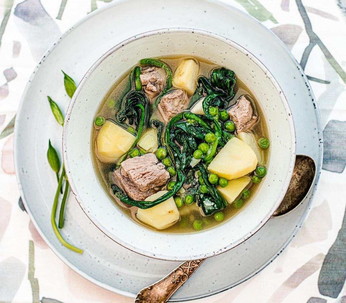 how to cook lamb spring broth, garlic, new season potatoes & garden pe ...